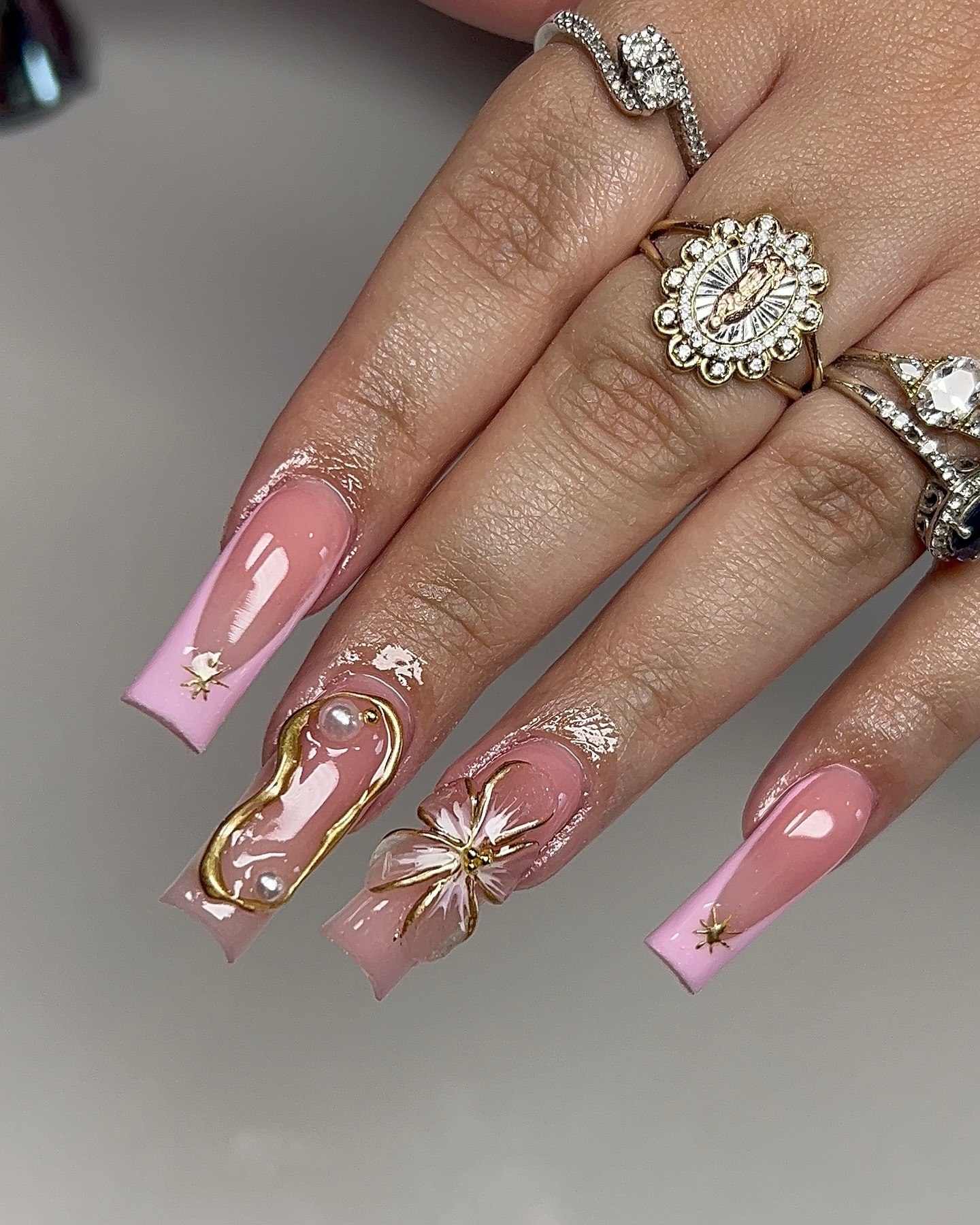 Elegant Pink Floral Nails