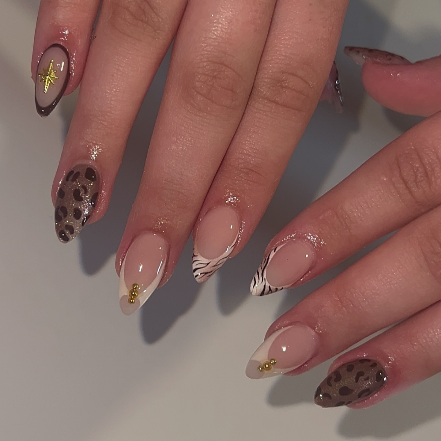Patterned Nails with Animal Print and Gems