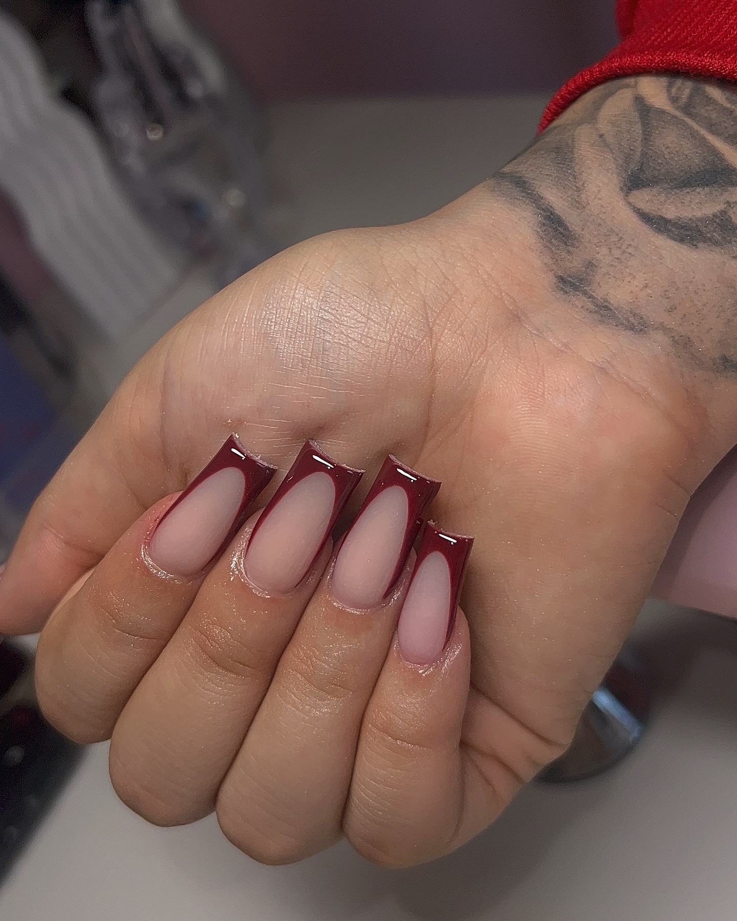 Elegant Burgundy and Nude Nails