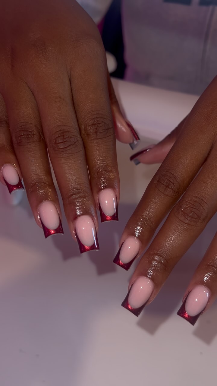 Stylish Pink and Red French Tips