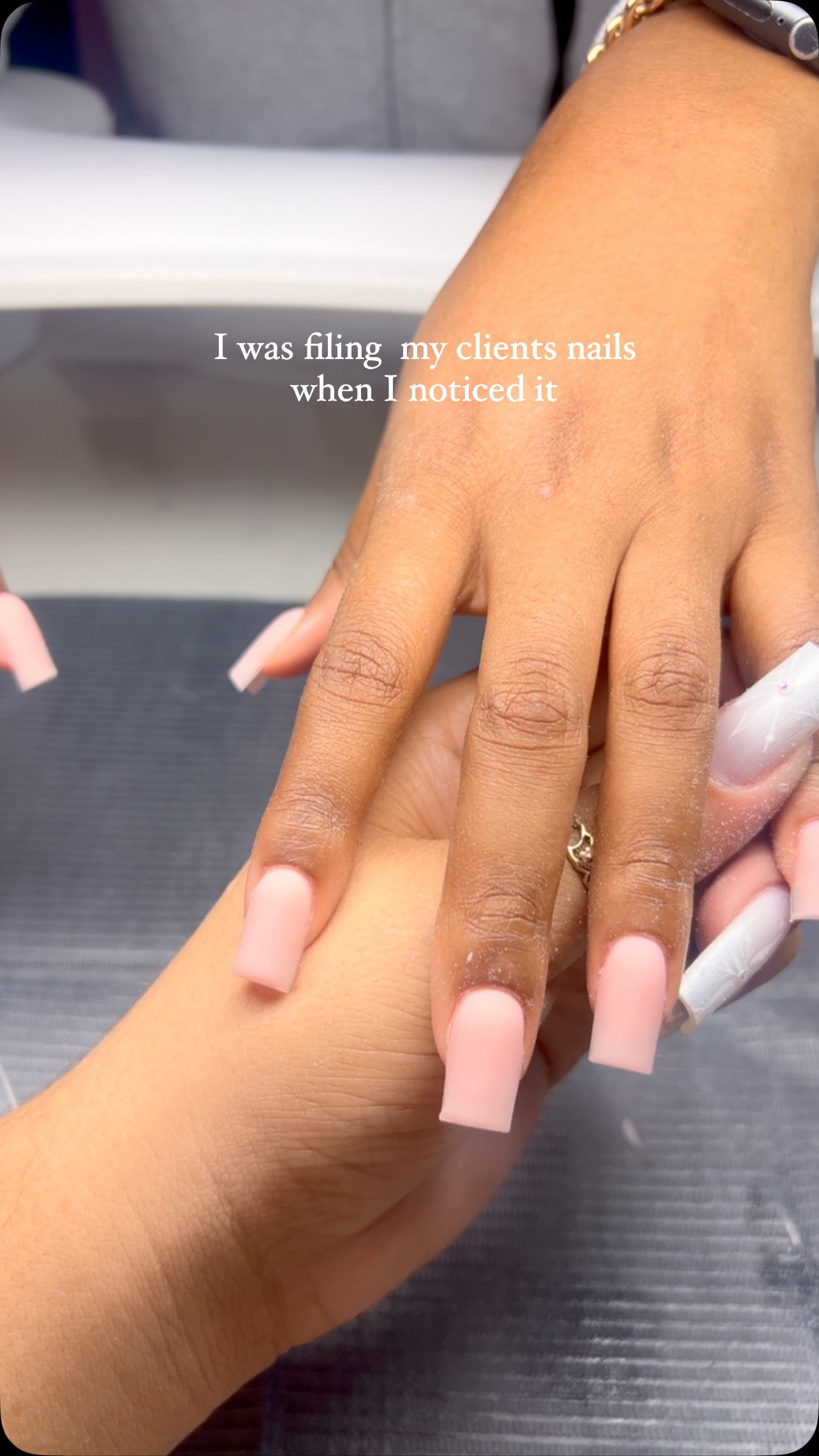 Nail filing session with elegant nails