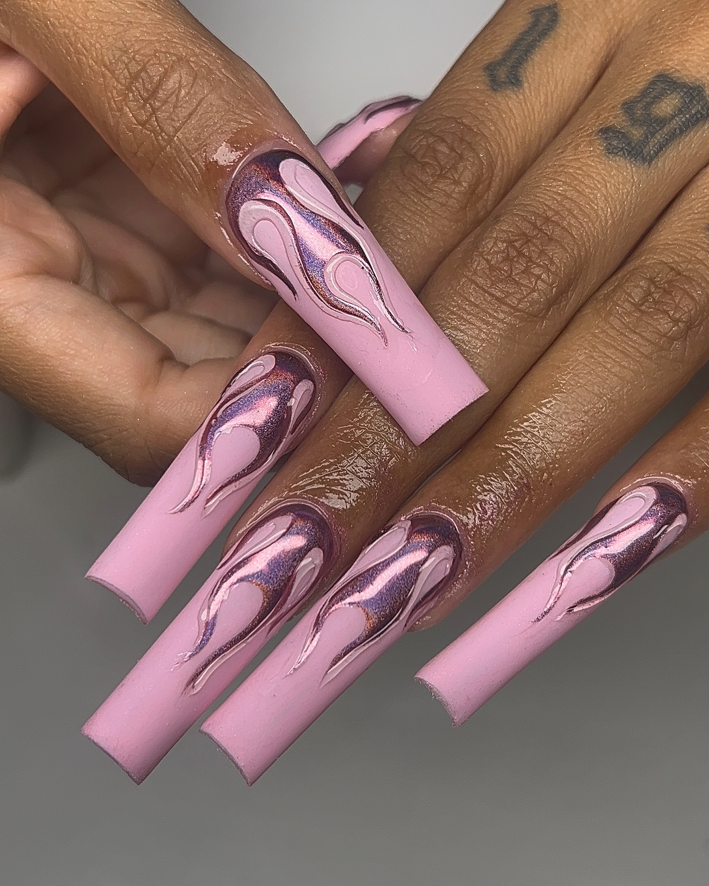 Artistic Pink Flame Nails