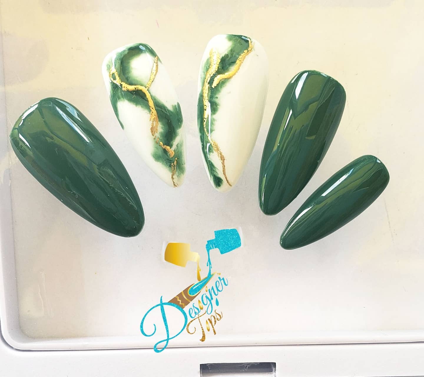 Elegant Green and White Nail Design