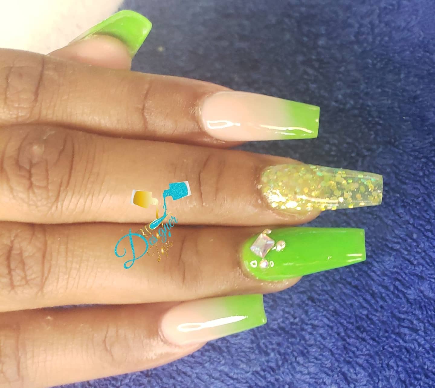 Vibrant Green and Nude Nails