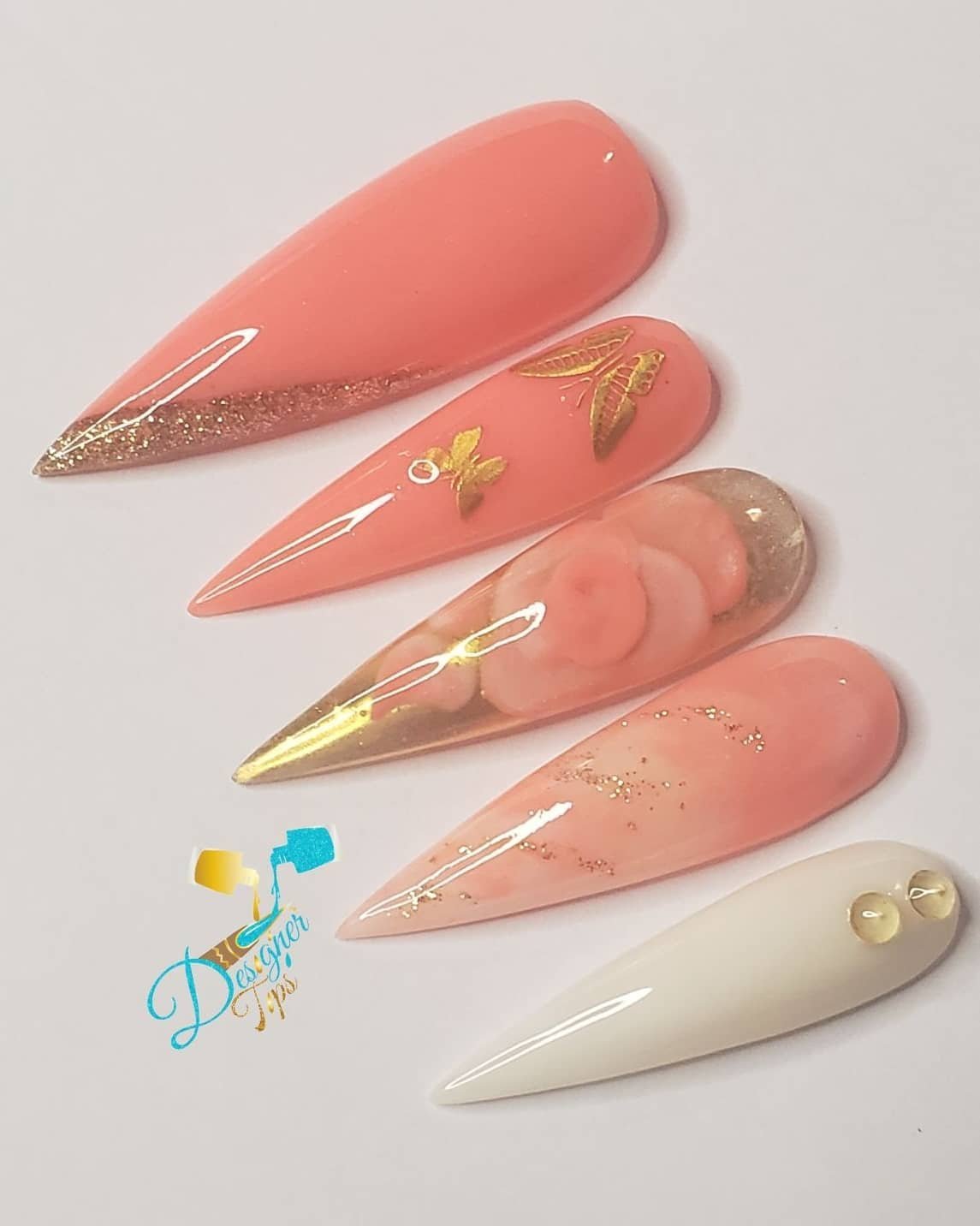 Elegant Pink Stiletto Nails with Floral Design