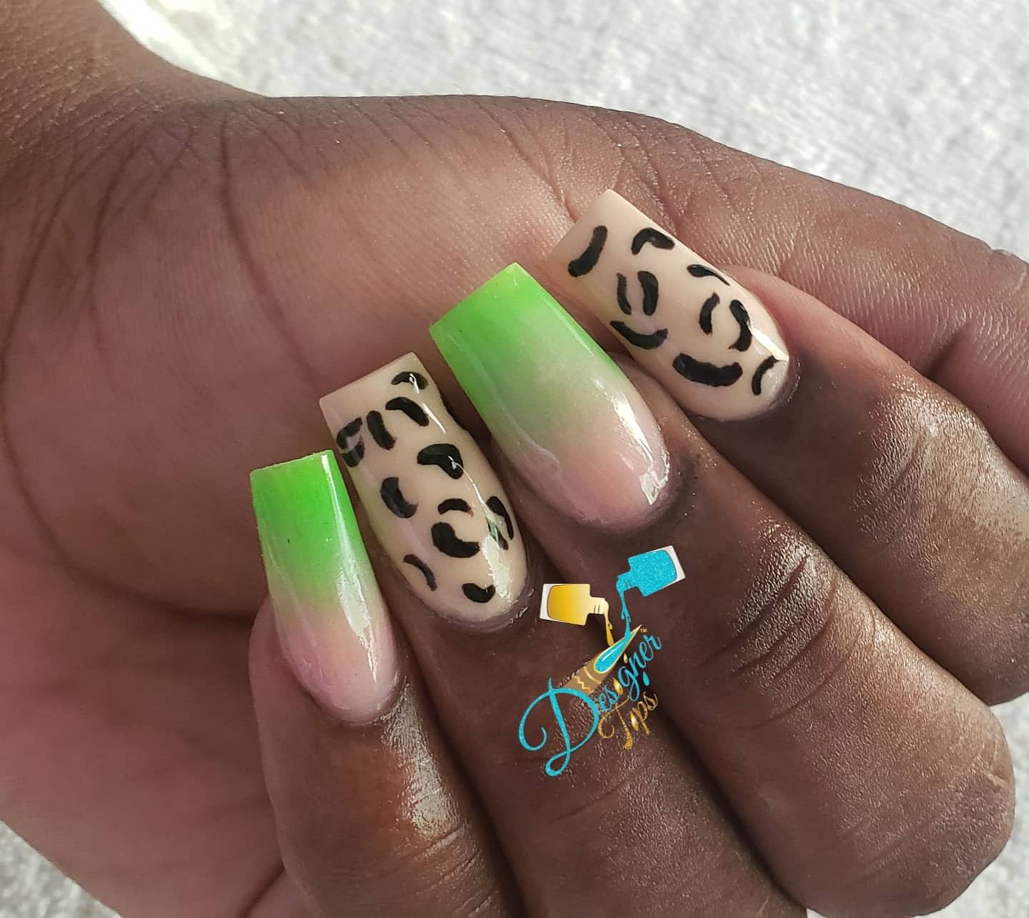 Artistic Green Ombre Animal Print Nails