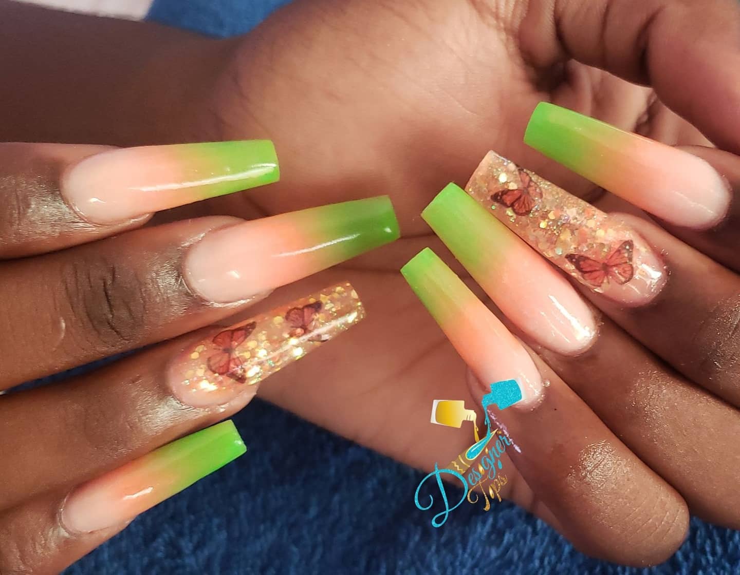 Ombre Green and Pink Nail Art