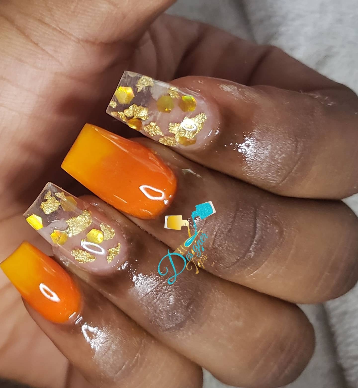 Beautiful Orange and Clear Nail Design