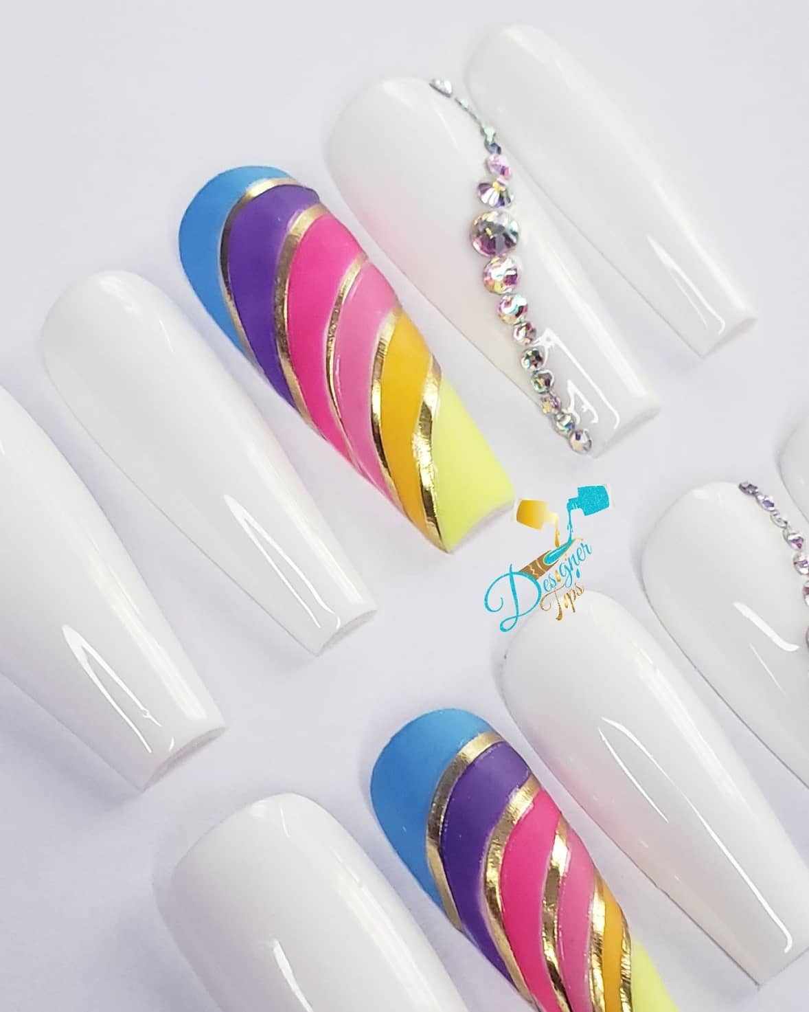 Colorful Artistic Nails with Gems