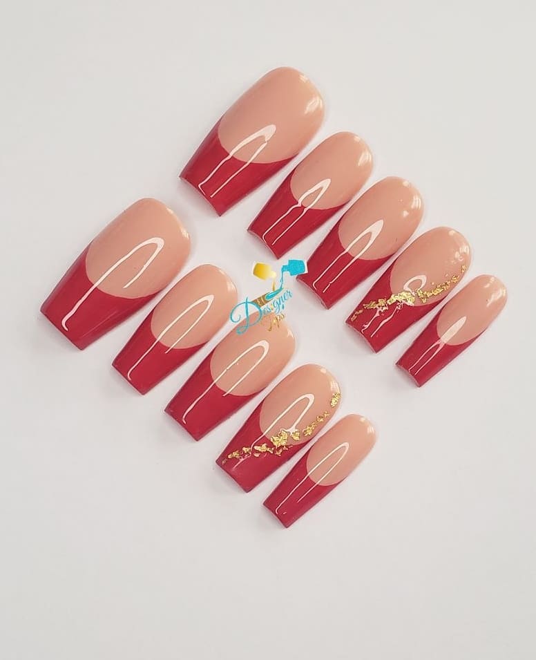 Elegant Nude and Red Nail Design