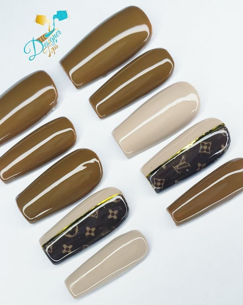 Elegant Nude and Brown Nail Design