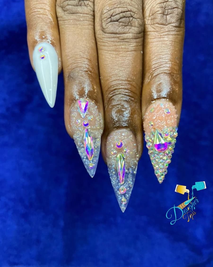 Stunning Gem-Embellished Stiletto Nails