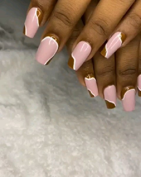 Stylish Pink and Brown Nails