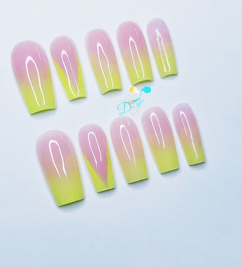 Ombre Pink and Green Nails