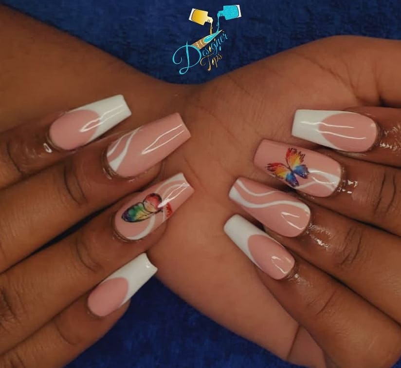 Beautiful Artistic Pink and White Nails