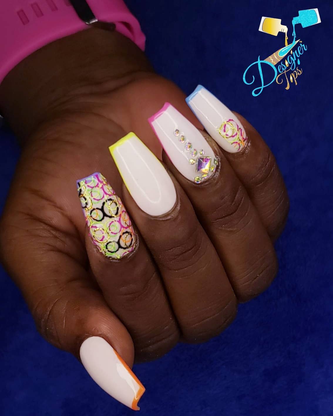 Colorful Artistic Nails with Gems