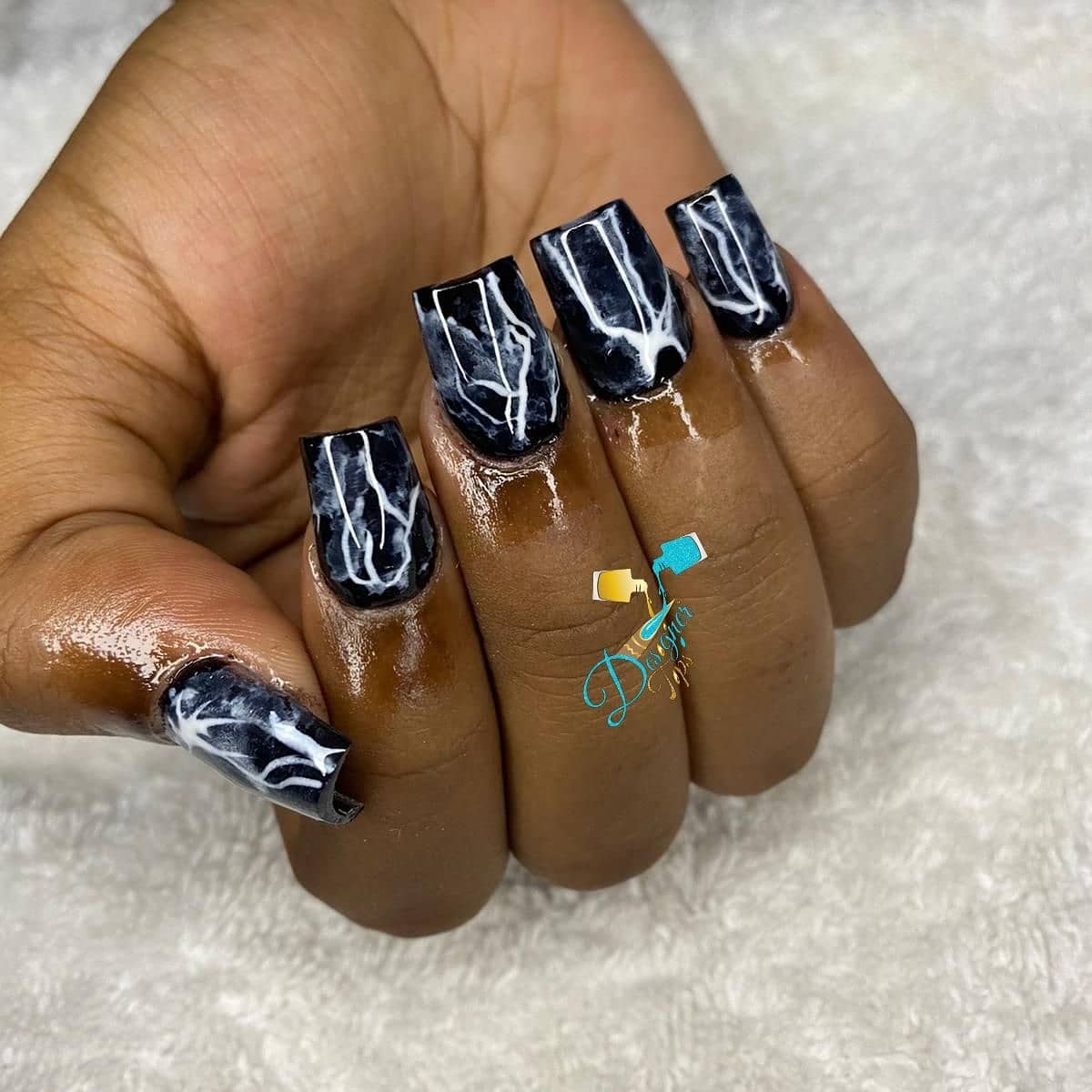 Artistic Black and White Nail Design