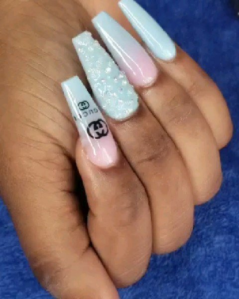 Stylish Blue and Pink Nails
