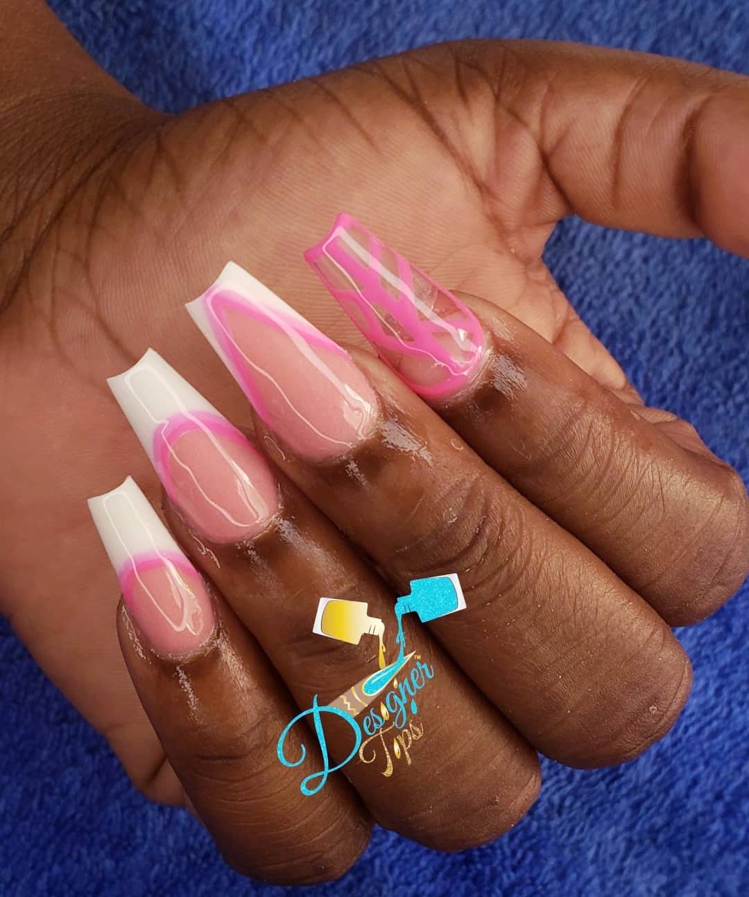 Artistic Pink and White Nails