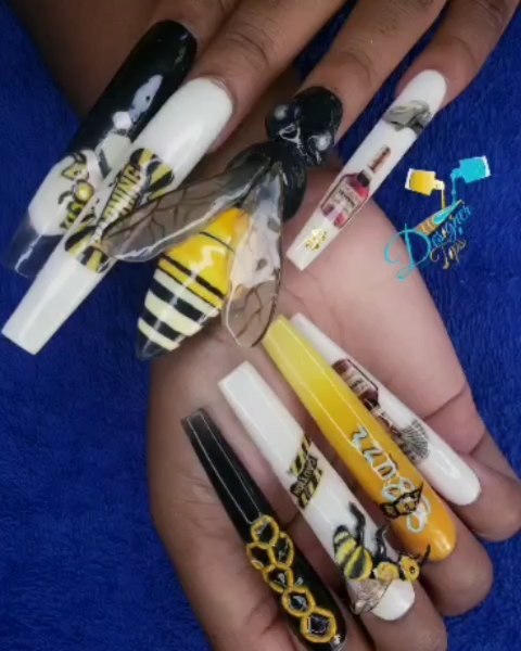 Artistic Bee Themed Nails