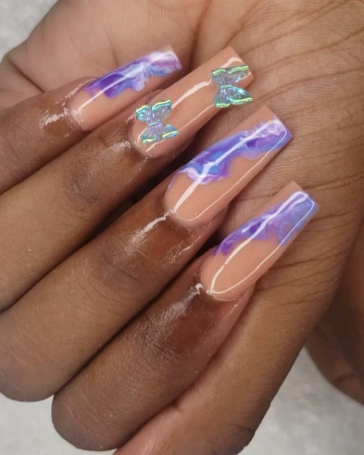 Artistic Purple and Nude Nails