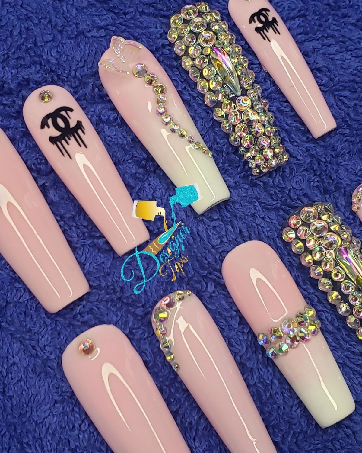 Elegant Pink Rhinestone Nails