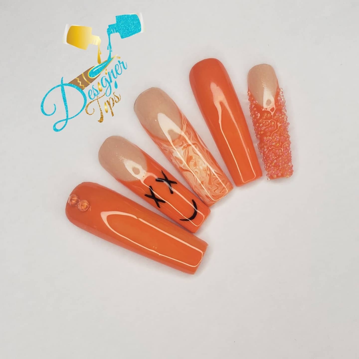 Bright Orange Artistic Nails