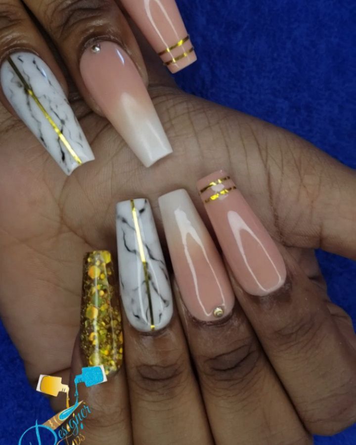 Elegant Nude and Marble Nails