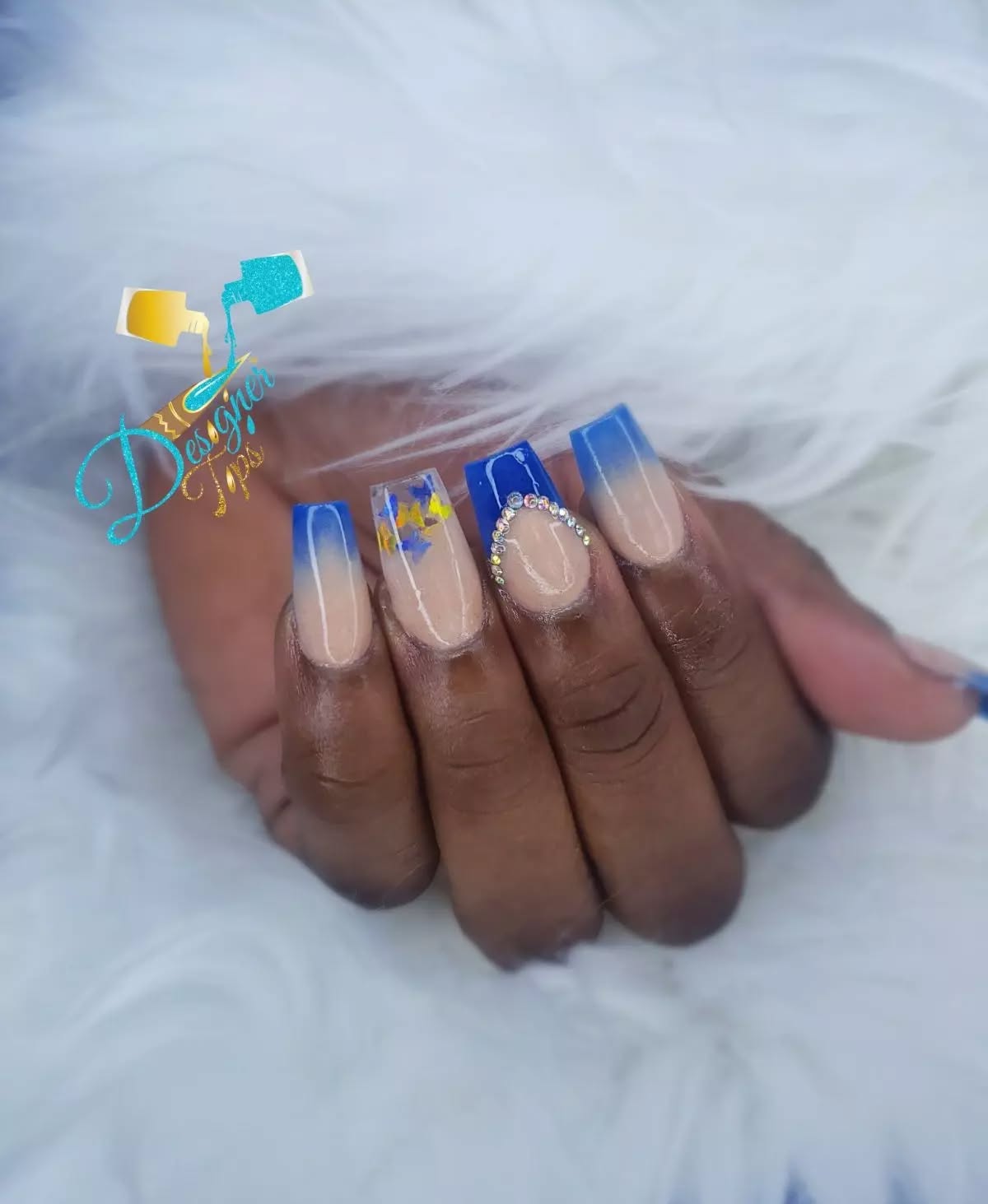 Artistic Blue and Nude Nails