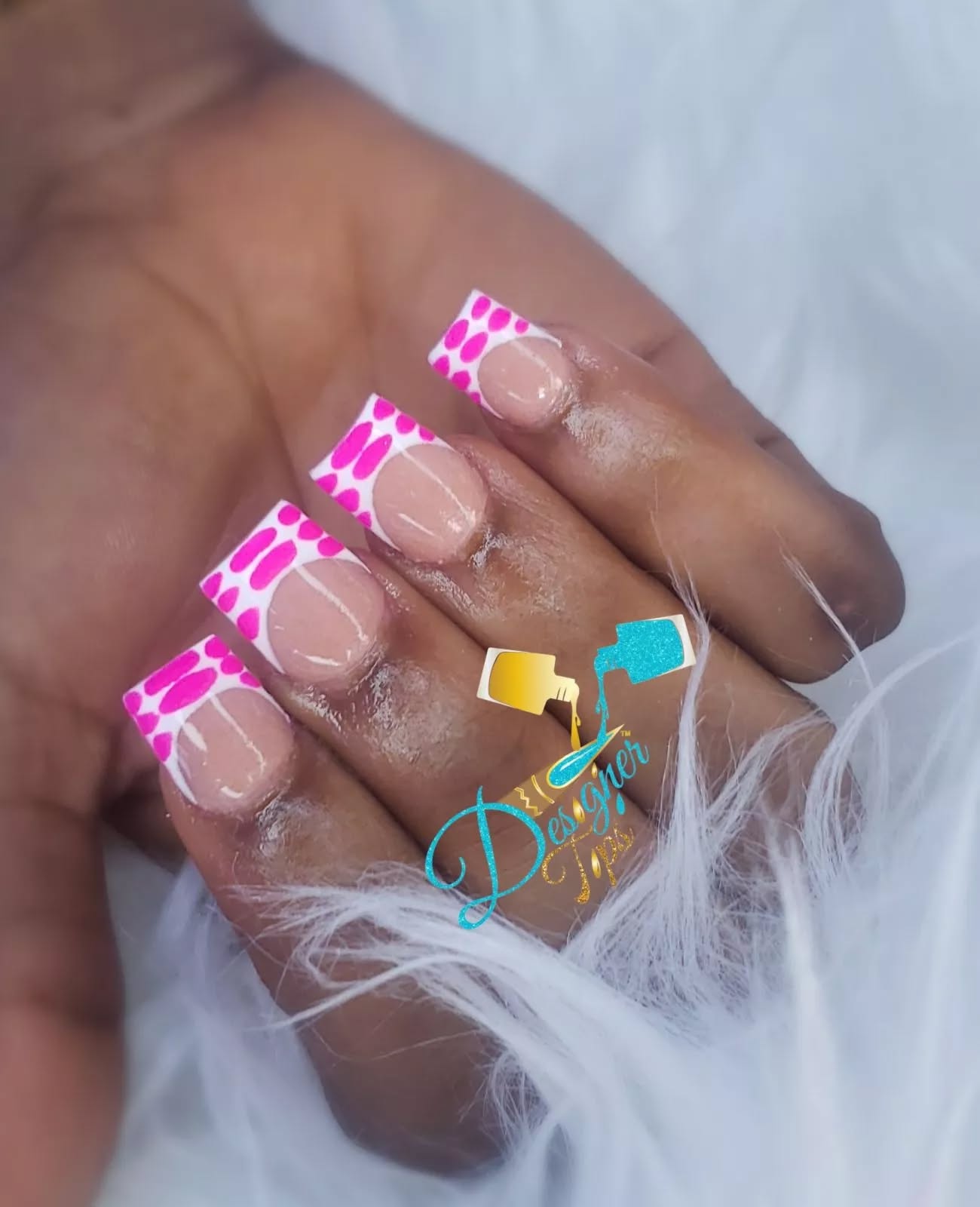 Artistic Pink and White French Tip Nails