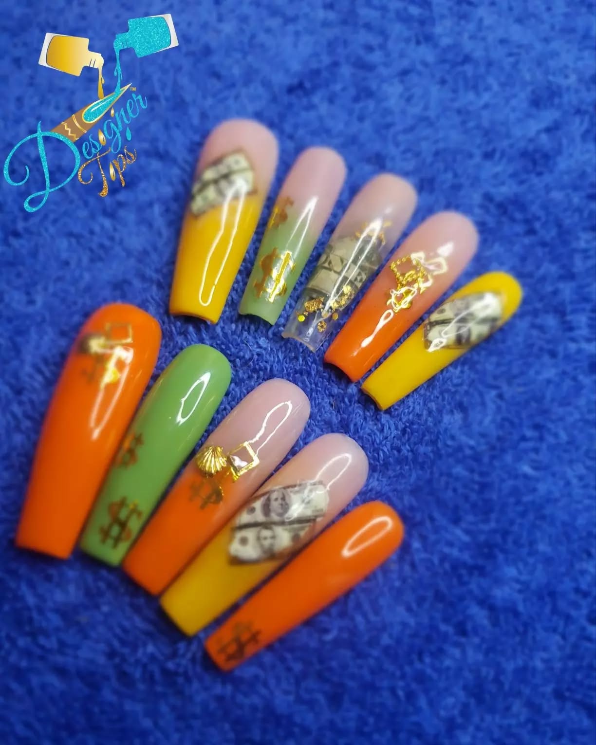 Vibrant Artistic Money-Inspired Nails