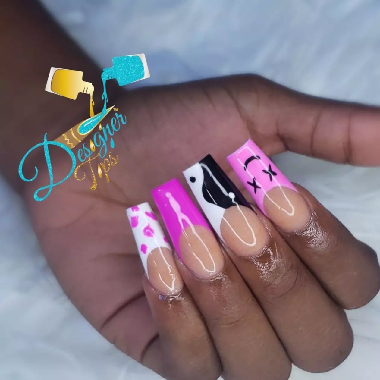 Artistic Pink and Black Nails