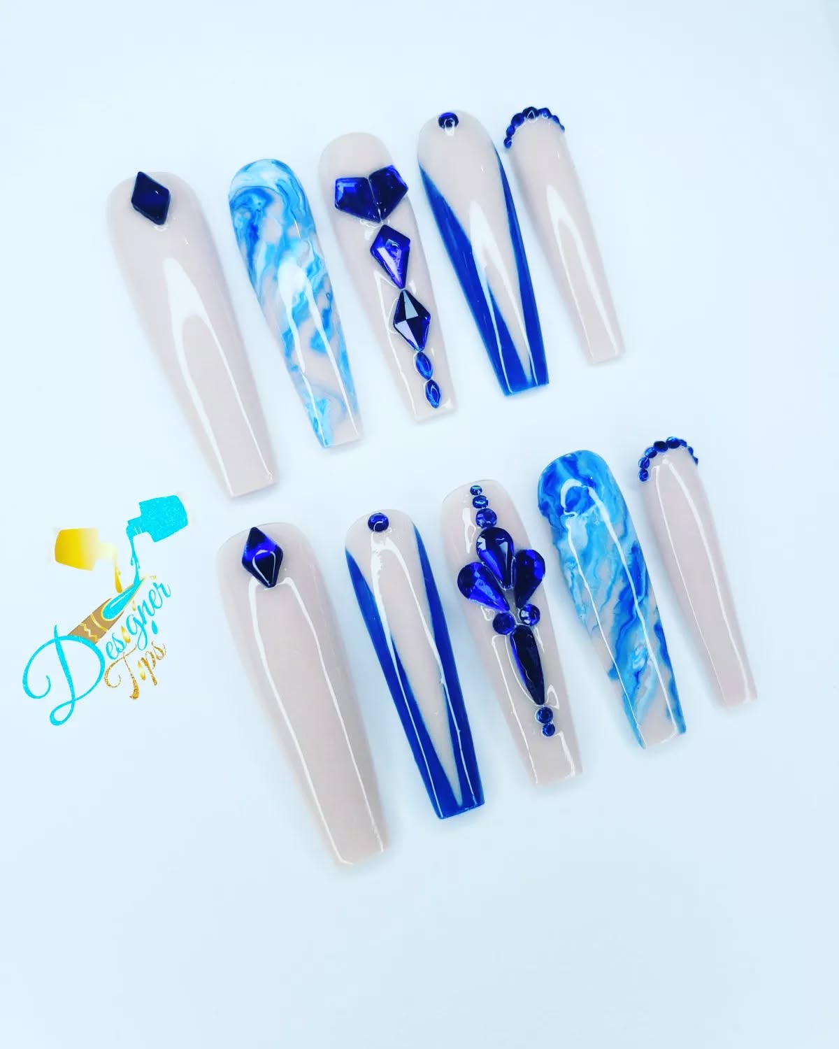 Elegant Blue Nail Art with Gems