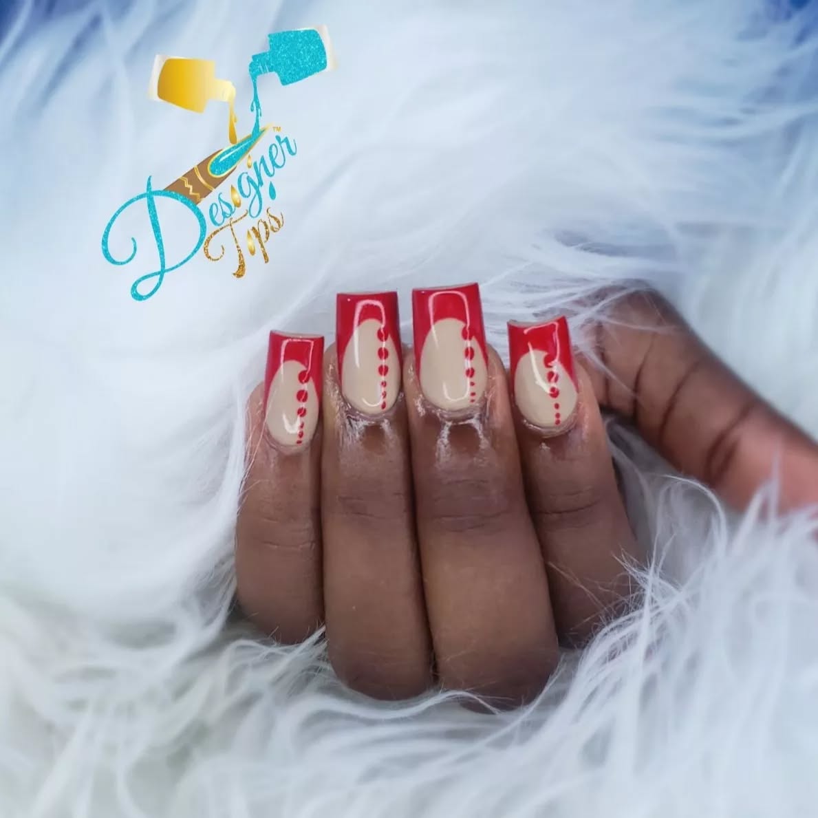 Elegant Red and Nude Nail Design