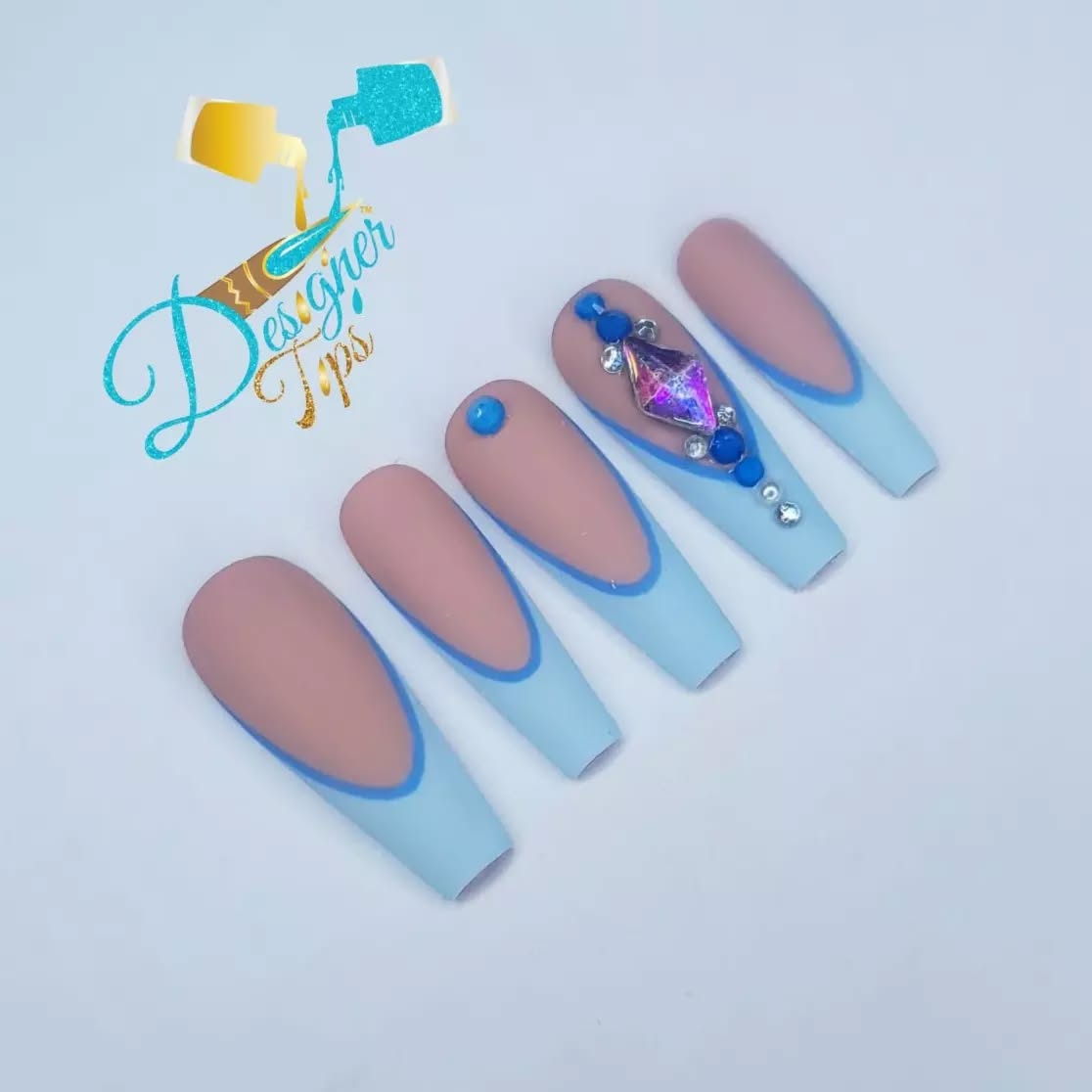 Elegant Blue and Nude Nail Design