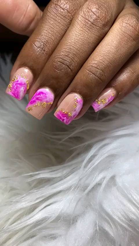Artistic Pink and Gold Nails