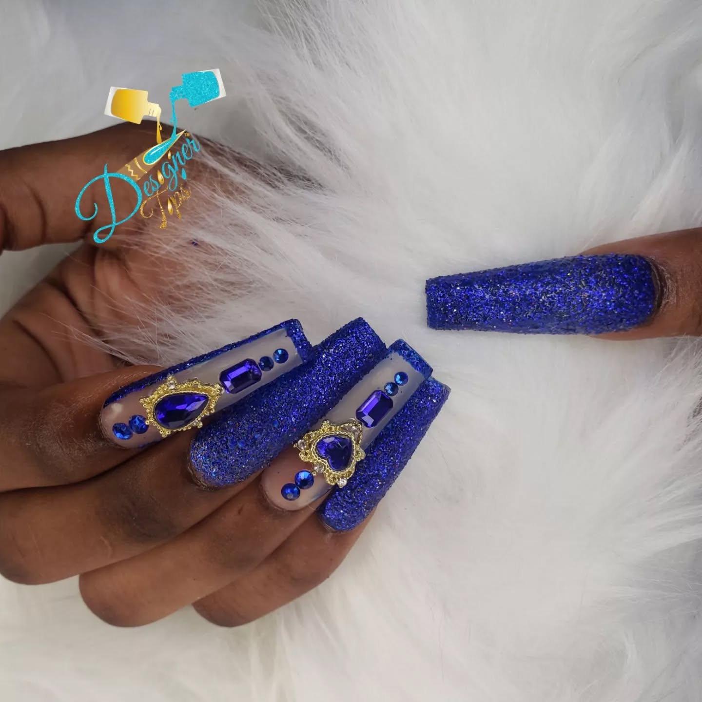 Glamorous Blue Glitter Nails