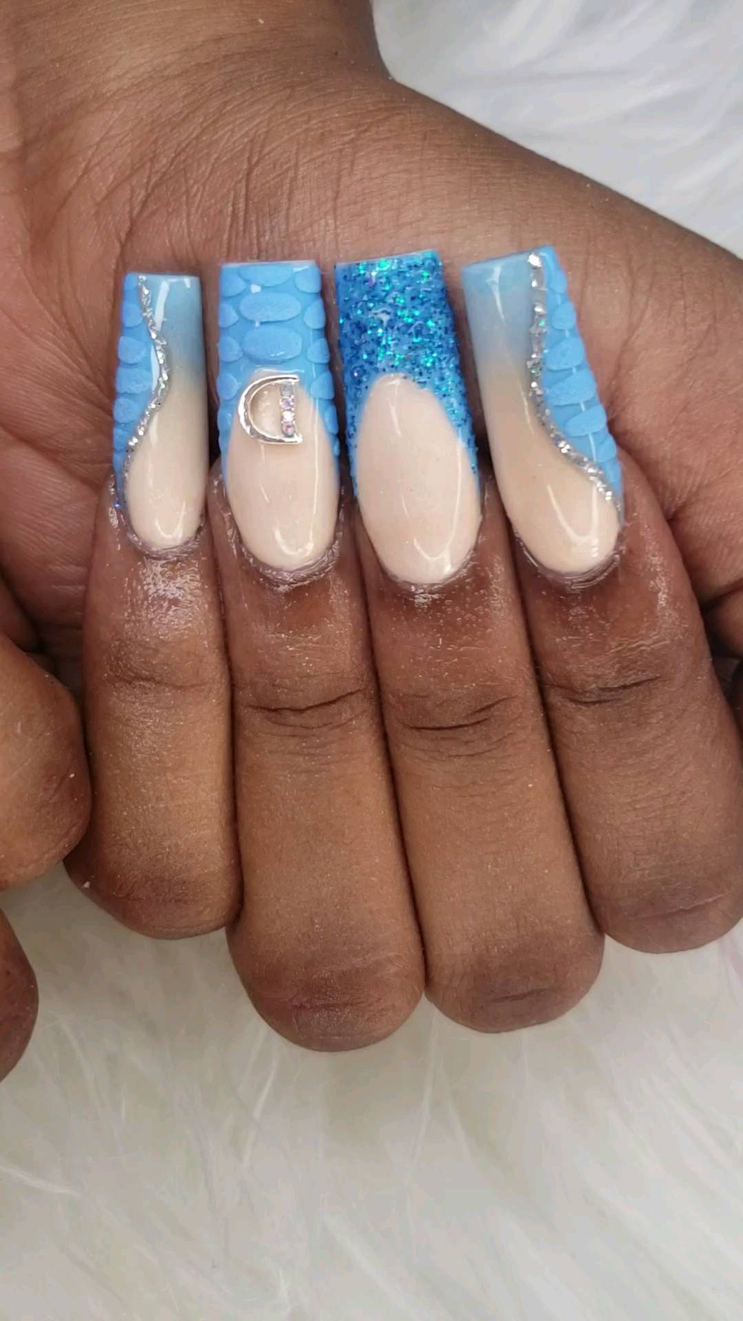 Stylish Blue and Nude Nails