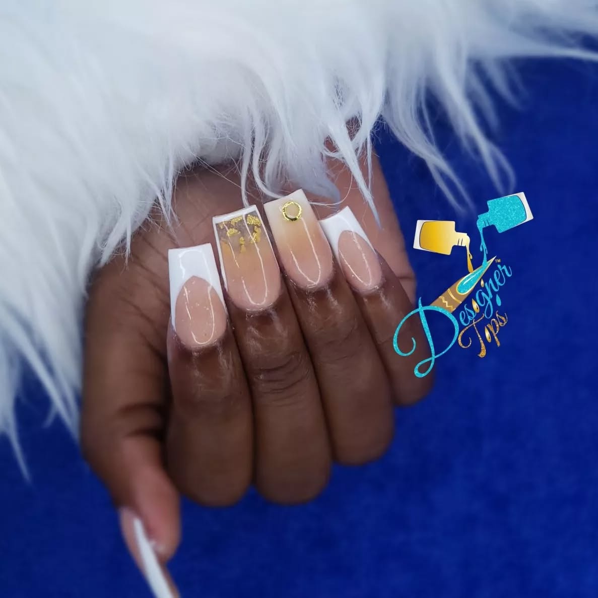 Elegant Nude Ombre with French Tips and Gems