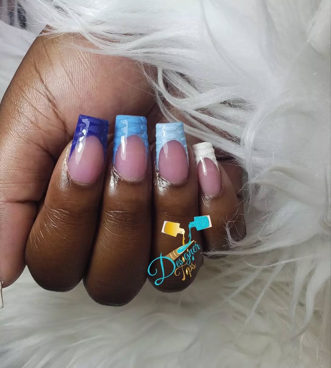 Stylish Blue and White French Tip Nails