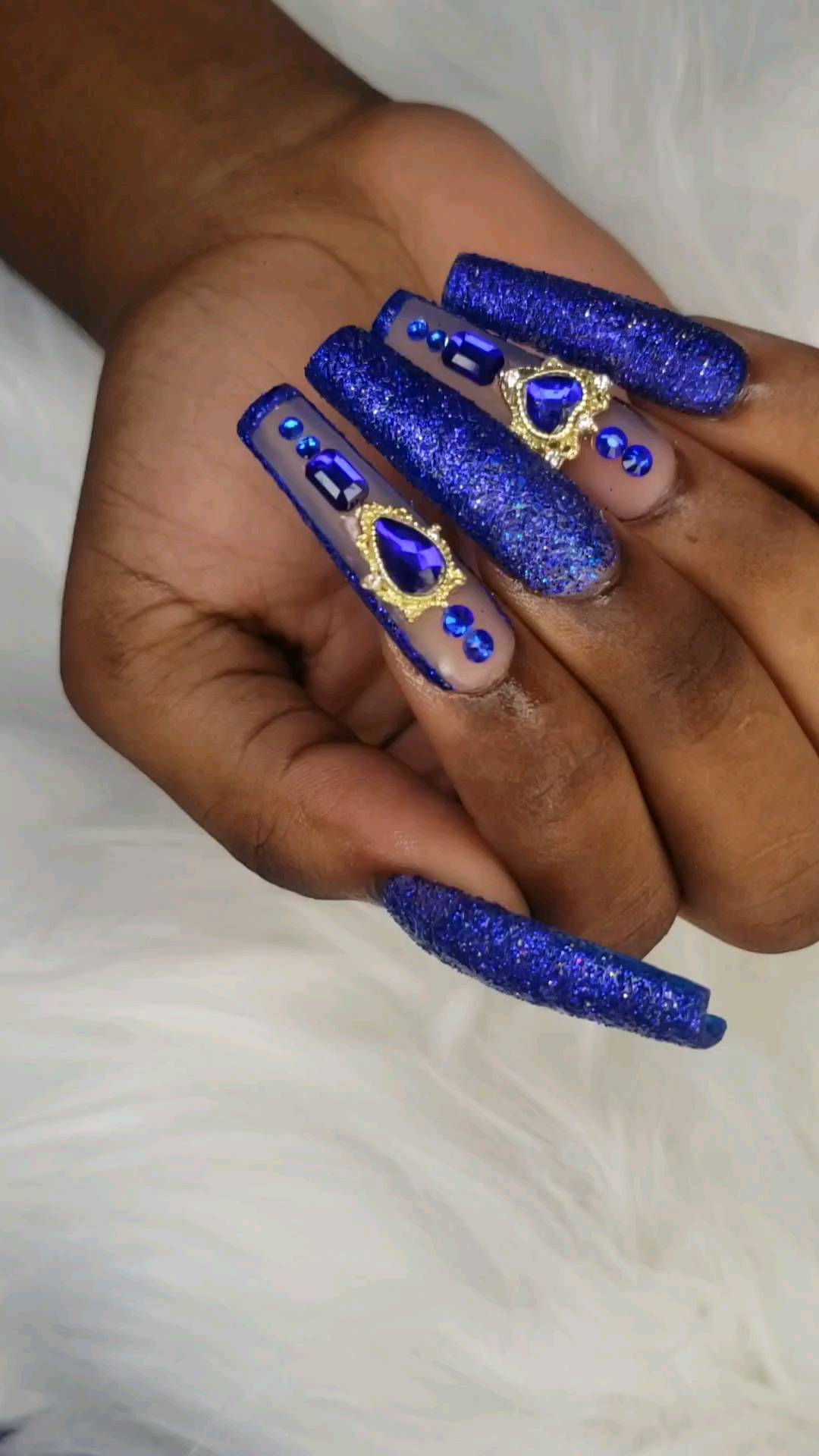 Glamorous Blue Glitter Nails