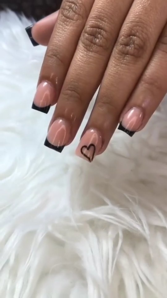 Elegant Nude and Black French Tip Nails