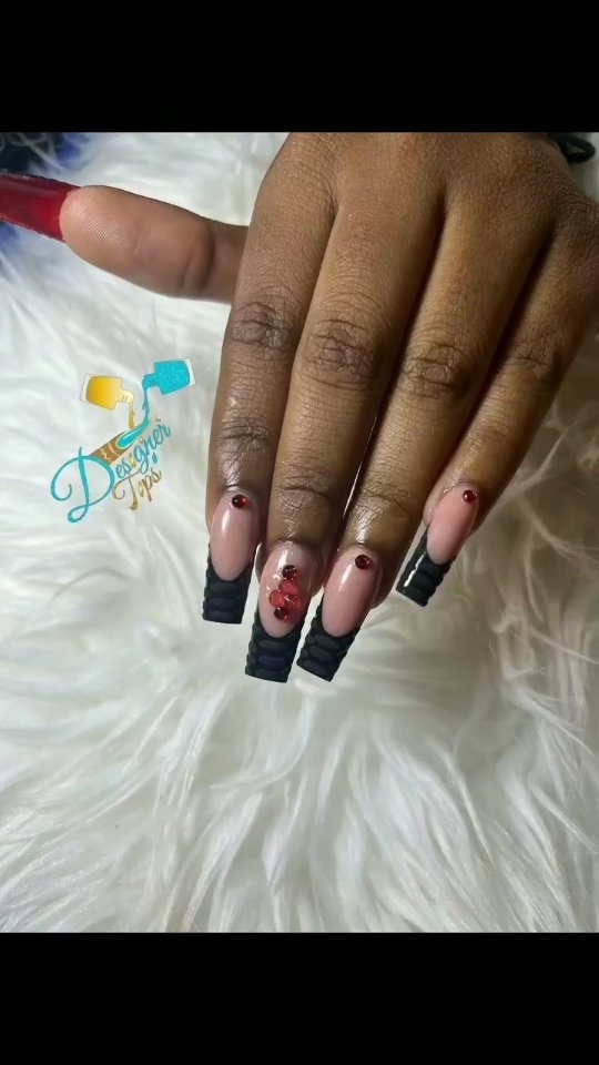 Nude and Black Artistic Nails
