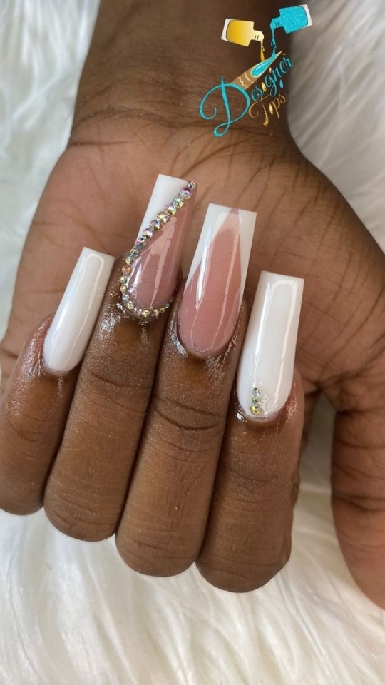 Artistic Nude and White Nail Design