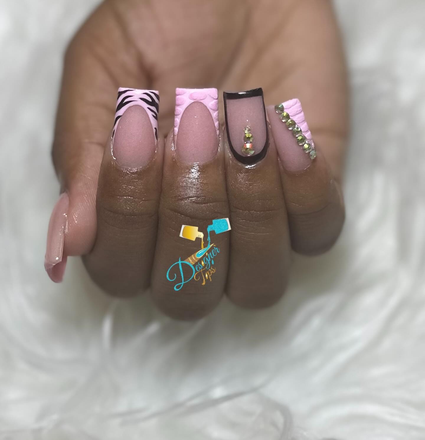 Stylish Pink and Nude Nails with Animal Print