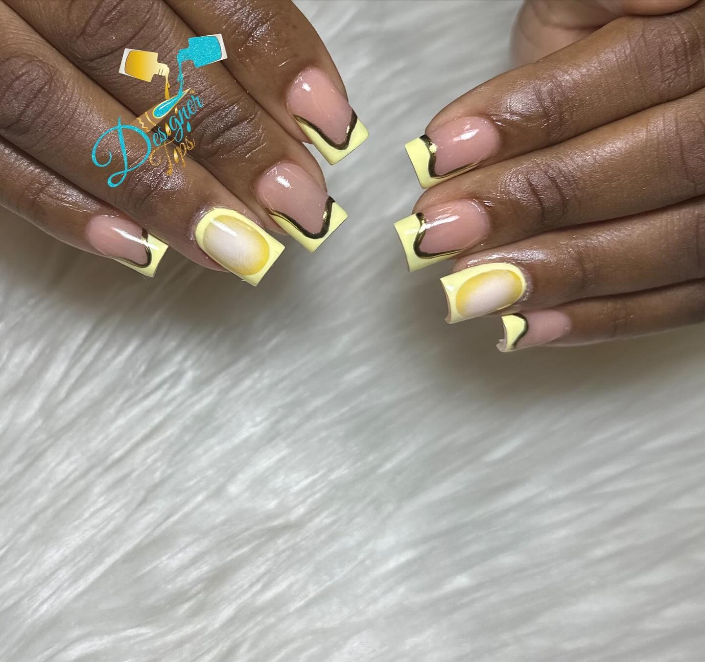 Artistic Yellow and Nude French Nails