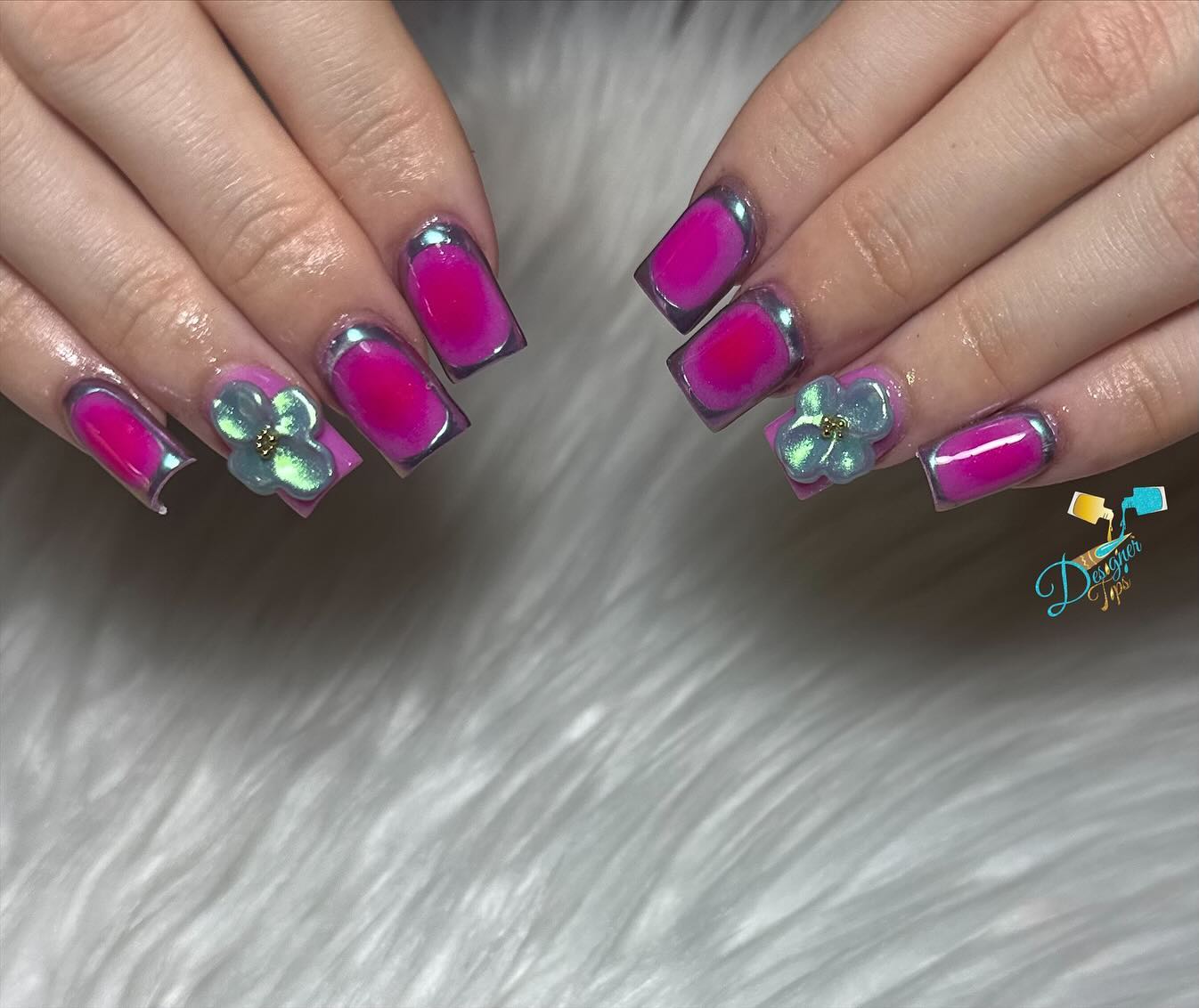 Vibrant Pink Floral Nails