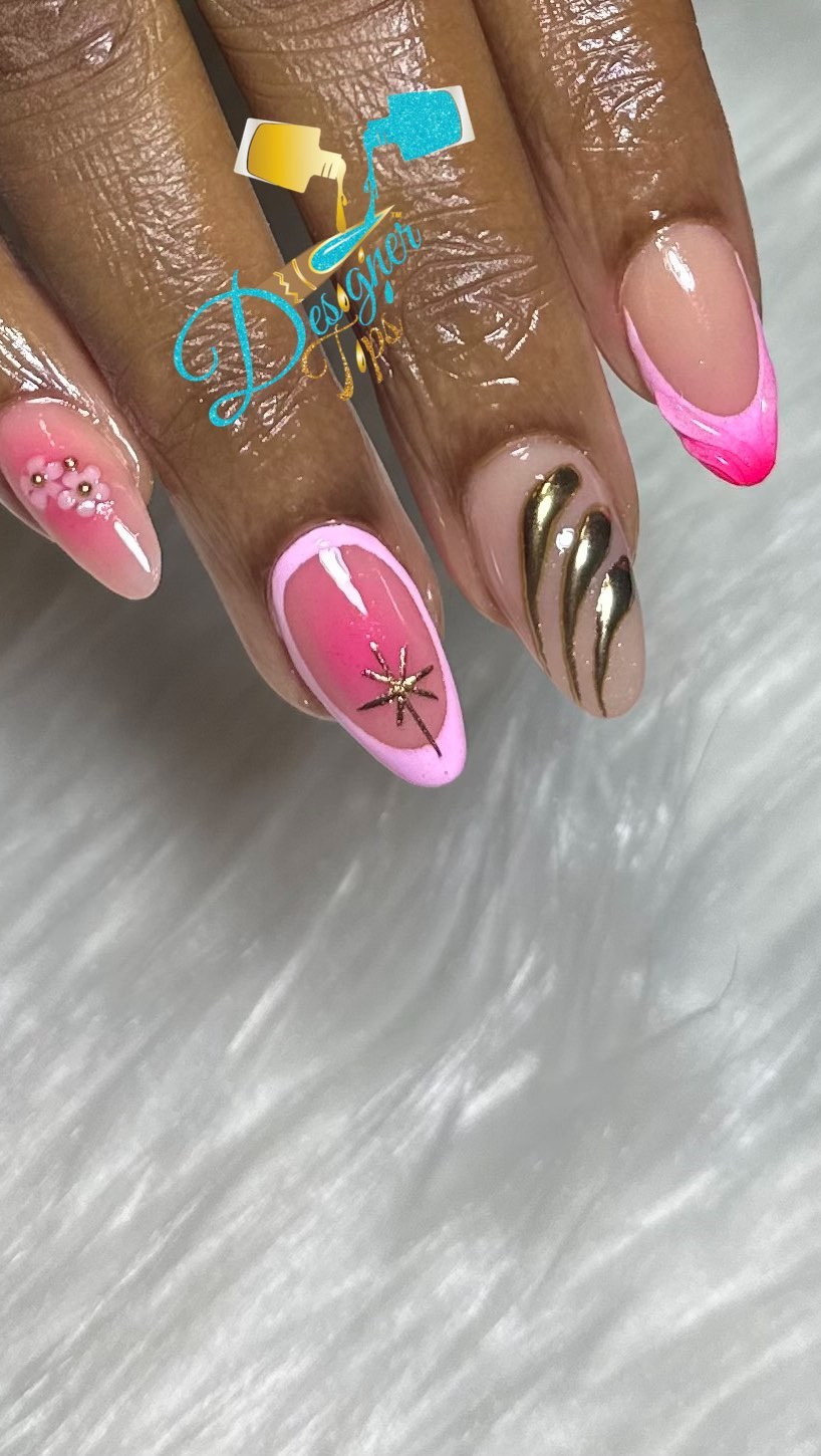 Artistic Pink and Gold Nails