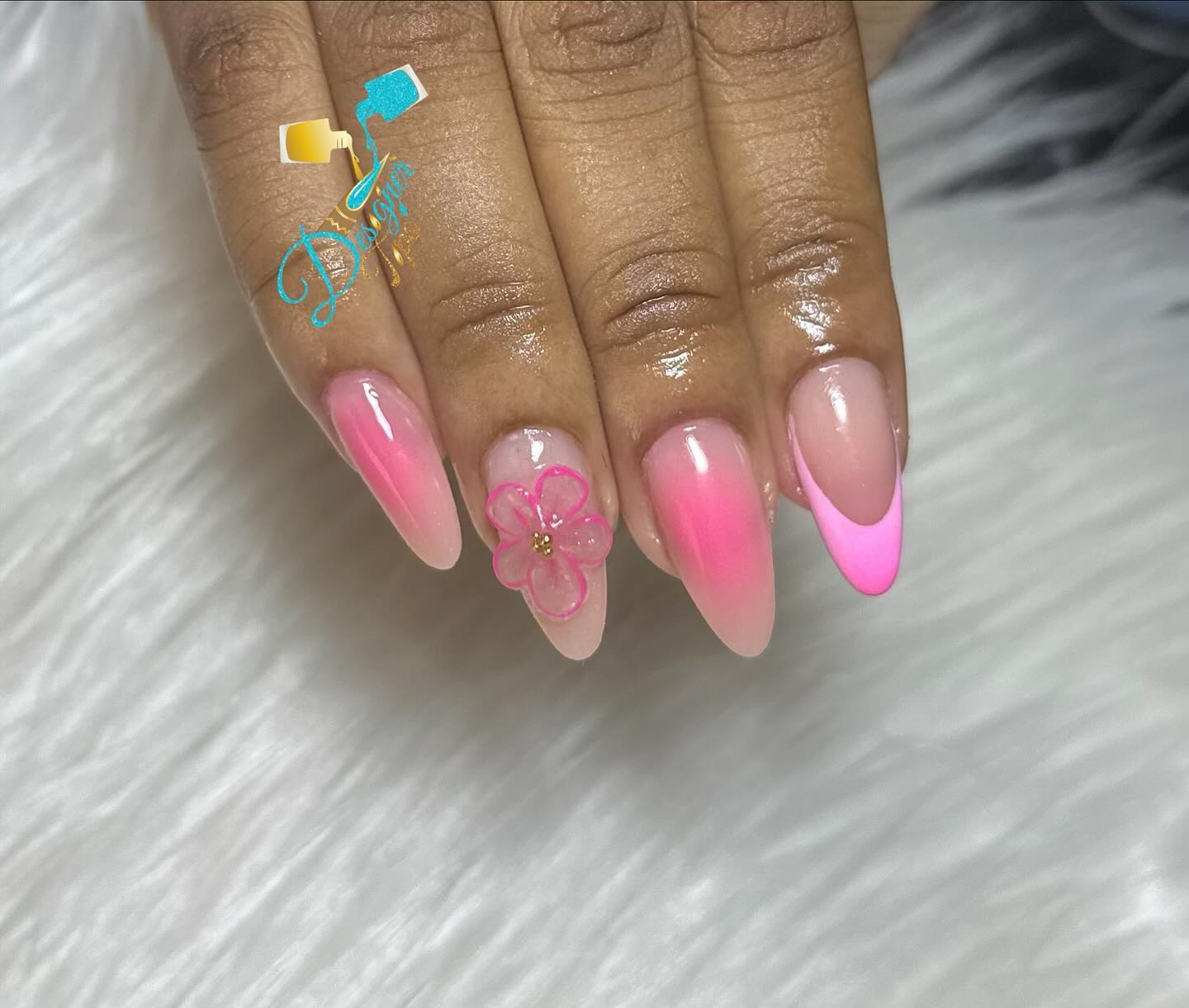Pink Ombre Nails with Flower Design