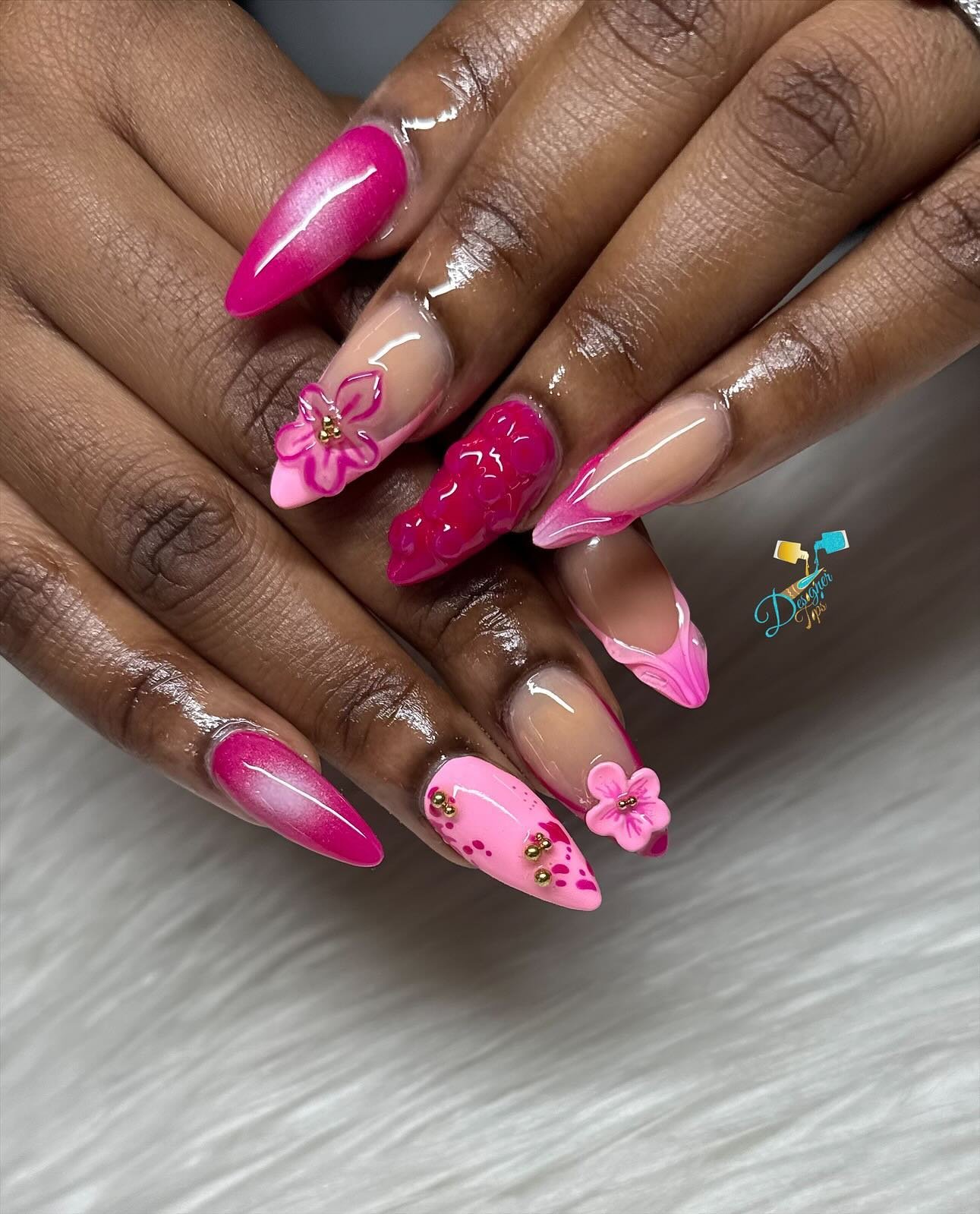 Artistic Pink Floral Nails